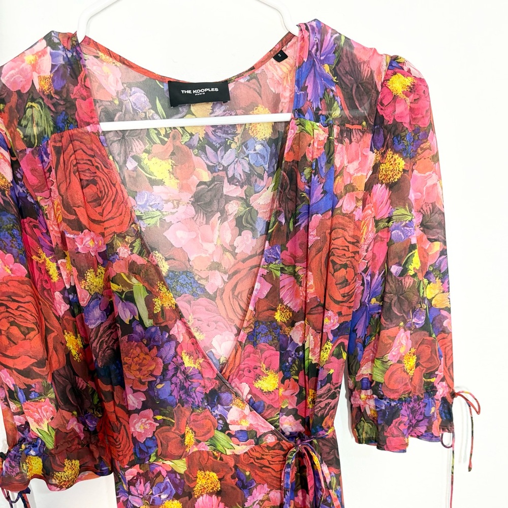 The Kooples Summer Night Red Floral-Print Silk Wrap Midi Dress - Picture 7 of 7